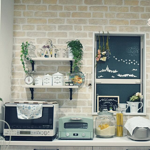 My Shelf,飾り棚,RC山口♡,夜のキッチン,キャニスター,造花,シュガーバイン,アラジントースター comiの部屋