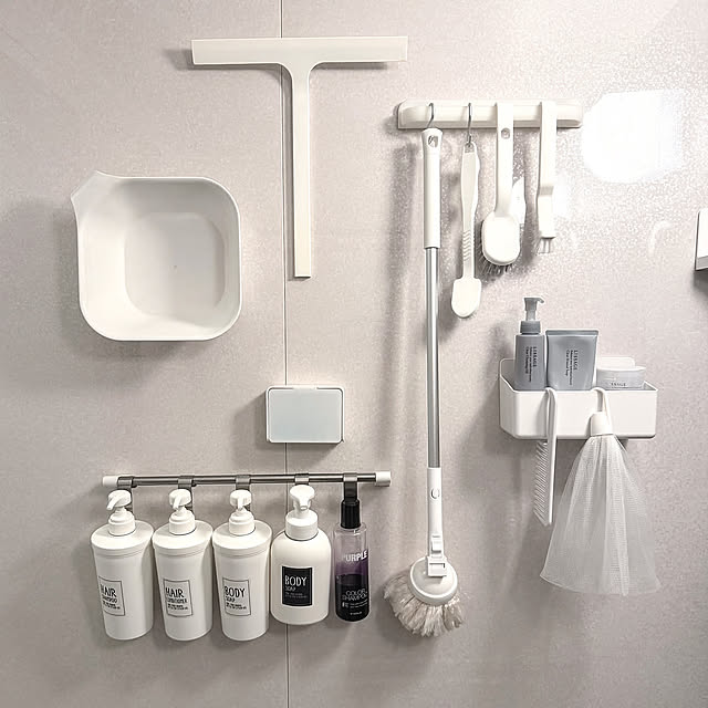Bathroom,桶,シャンプー＆コンディショナー,シャンプーボトル,泡立てネット,あわだてネット,洗顔フォーム,クレンジングオイル,お風呂収納,お風呂,吊り下げ収納 Riokkumaの部屋