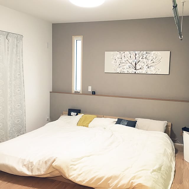 Bedroom,ローベッド,無印良品,IKEA,マリメッコファブリックパネル,ファブリックパネル,ニトリ,北欧ナチュラル,積水ハウス,積水ハウスイズロイエ,フィンレンソン sakanaの部屋