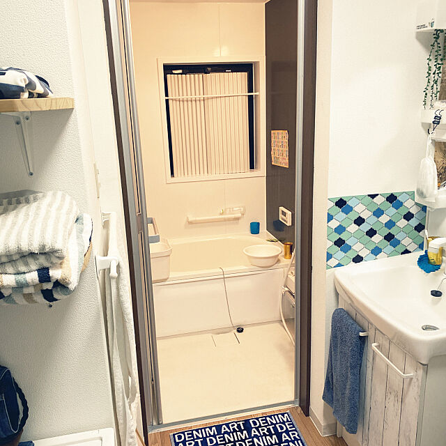 お気に入りのバスマット,ナフコ,お風呂収納,突っ張り棒,Bathroom tomoka0107の部屋