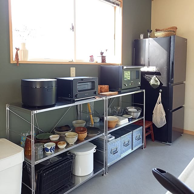 Kitchen,レトロ,北欧,ナチュラル,アクセントクロス,ドライフラワー,無印良品,IDEE,DIY,リノベーション,バルミューダ,野田琺瑯 Y.の部屋