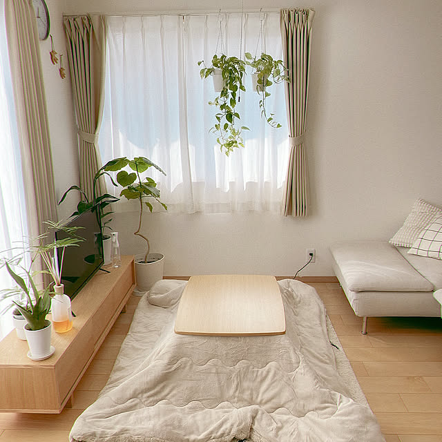 Lounge,こたつ,観葉植物,無印良品,ナチュラル,リノベーション,シンプルライフ,二世帯住宅,シンプルインテリア,二世帯住宅の二階,シンプルな暮らし,IKEA,北欧,こたつ布団,こたつのある部屋 Kanaの部屋