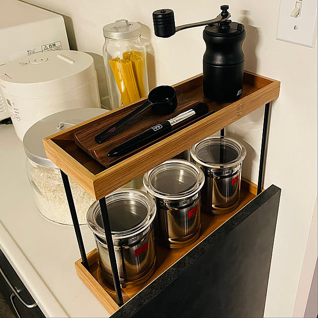 Kitchen,meritta,カフェ風インテリア,カフェ風,コーヒーコーナー,コーヒーミルブラシ,コーヒーミル♡,コーヒーミル,コーヒーのある暮らし,キッチンラック,キッチンカウンターの上,キッチンカウンター,IKEA,中古を買ってリノベーション,kalitaコーヒーミル,Kalita コーヒーミル,kalita rubbertreeの部屋
