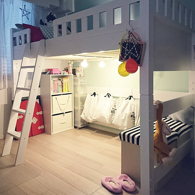 Bedroom,山善新色バスケットトローリーモニター応募,子供部屋,ロフトベッド下,IKEA,照明,ダイソー,マンション,いいね、フォロー本当に感謝です♡ tttbbbの部屋