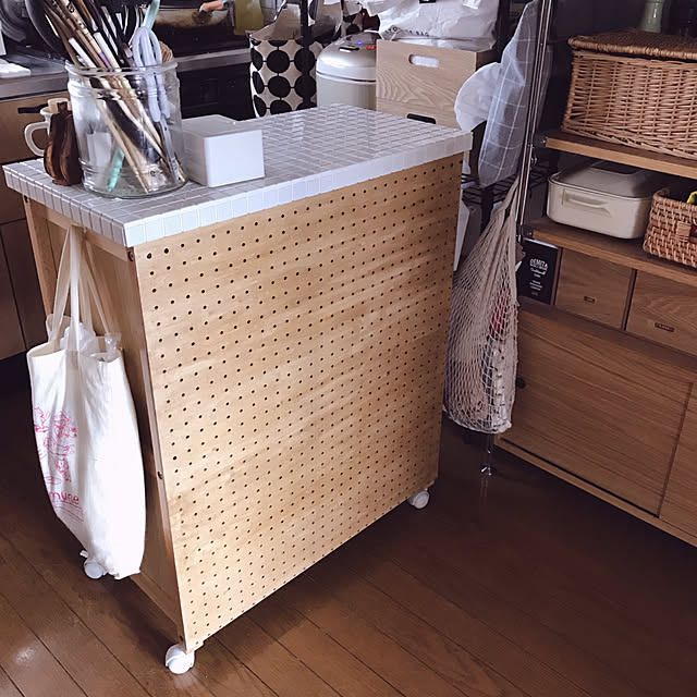 Kitchen,プチDIY,ペグボード,有孔ボード,キッチンワゴンDIY,キッチンワゴン,賃貸DIY nicoの部屋