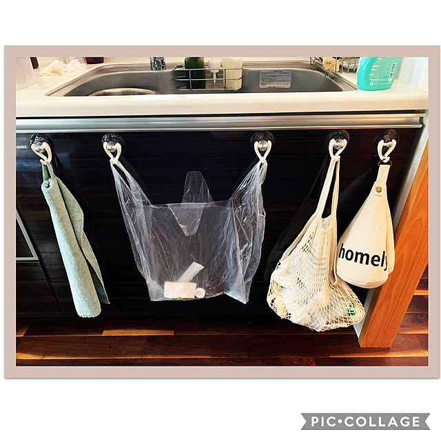 吸盤フック,シンク前面,ゴミ回収,ゴミ捨て,名もなき家事,100均,セリア,Kitchen,面倒閾値低すぎ m.mの部屋