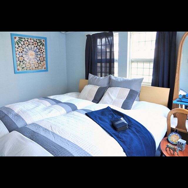 Overview,寝室,青色,水色,エスニック,モザイクポスター,モザイクプレート Sunnyの部屋