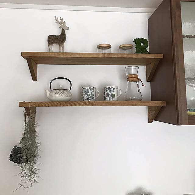 My Shelf,グリーンのある暮らし,緑のある暮らし,ウスネオイデス,エアープランツ,観葉植物,ドライフラワー,ケメックス,コーヒードリッパー,コーヒーサーバー,コーヒーメーカー,コーヒー,マグカップ,アラビアマグ,アラビア,カモミール,南部鉄器の急須,南部鉄器,キッチン背面の棚,飾り棚ディスプレイ,飾り棚,シンプルインテリア,シンプルな暮らし,シンプル,シンプルライフ,持たない暮らし,北欧雑貨,北欧インテリア,台所,台所 収納,整理整頓 kamaの部屋