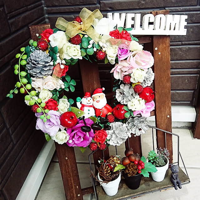 Entrance,クリスマス,雑貨,100均,ガーデニング,DIY,セリア,ダイソー,ガーデン雑貨,フェイクグリーン,リース,ウェルカムボード,ハンドメイド,多肉植物,冬仕様,こどもと暮らす KJMRRの部屋