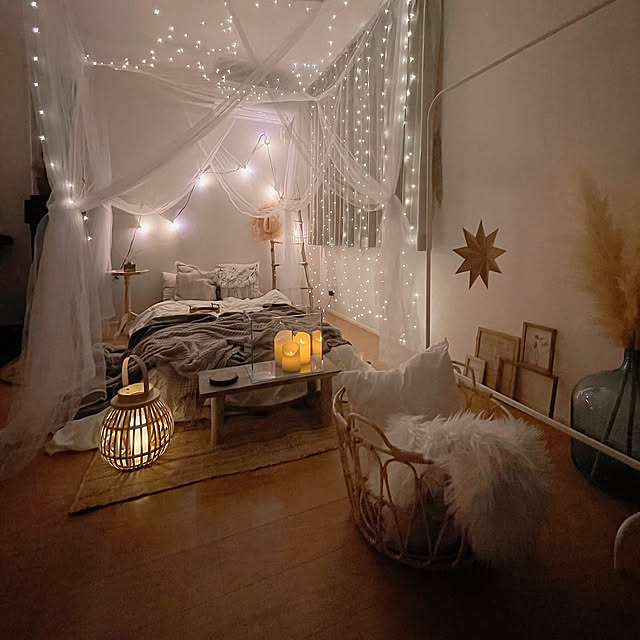 流木ラダーDIY,流木ベンチDIY,流木DIY,天蓋風,モスキートネット,天蓋 DIY,DIY,Bedroom TCFJの部屋