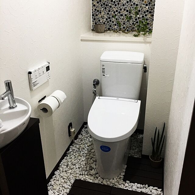 Bathroom,玉砂利,モノトーン,ウォルナット,フェイクグリーン kazukuroの部屋