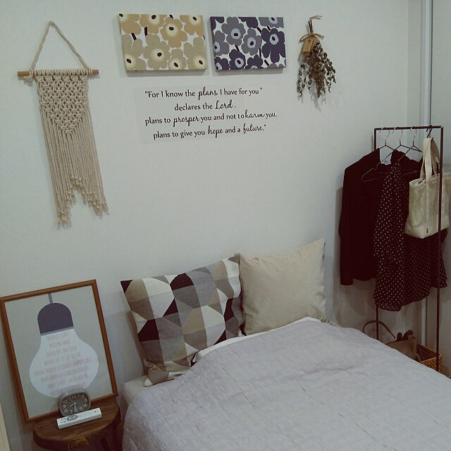 Bedroom,一人暮らし,無印良品,北欧,シンプル,マリメッコ,IKEA,アイアン好き shiの部屋