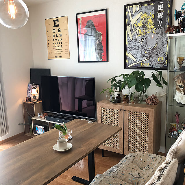 パキラ,観葉植物のある暮らし,植物のある暮らし,水栽培,ART,壁のディスプレイ,ミックスインテリア,キャビネット,収納,おたく部屋,隠す収納,LOWYA,ラタン調,コーヒーのある暮らし,My Desk daifuku3yadeの部屋