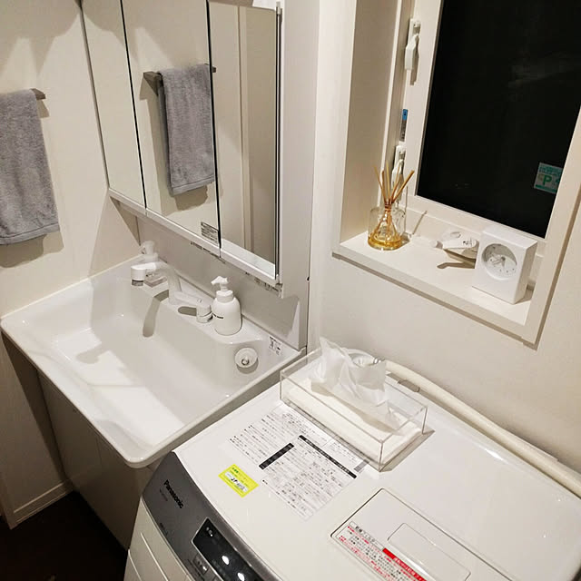 Bathroom,シンプル,平屋,白基調,統一感,無印良品,ニトリ　ティッシュケース,一人暮らし,洗面所,洗面所 収納 mamisanの部屋