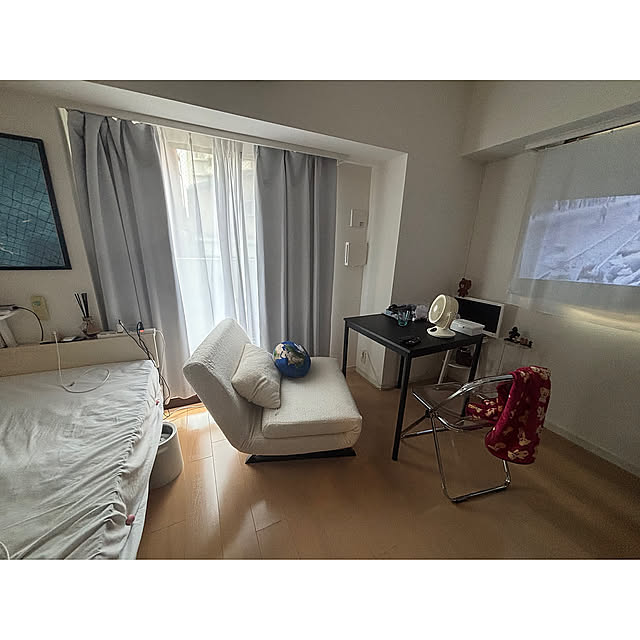 Lounge,ベッド,ソファベッド,一人暮らし,1K,プロジェクター,6畳,6畳1K,プロジェクターのある暮らし,6.1畳,IKEAのダイニングテーブル kumaの部屋