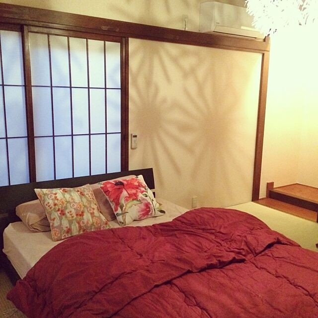 Bedroom,和室,和室が寝室,花柄,IKEA 照明,照明,IKEA akiの部屋