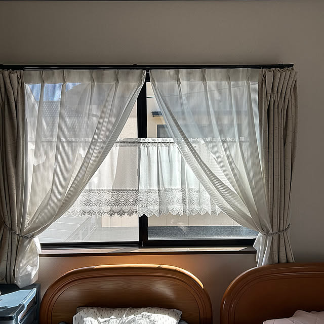 Bedroom,ベッドルーム,ベッド,窓,カーテン,カフェカーテン,寝室,つっぱり棒,RCの出会いに感謝♡,笑顔がいちばん!,いつもみて頂き、ありがとうございます ritsukoの部屋