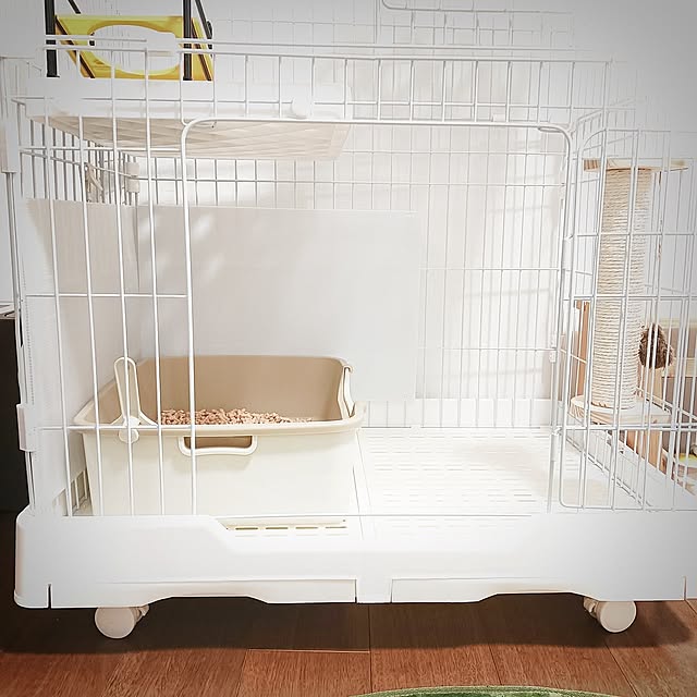 Overview,100均,猫トイレ,片付け中 & 改良中,すっきり暮らしたい,シンプルに暮らしたい,中古戸建て,キャットケージ,こどもと暮らす,ねこと暮らす,家事ラク,キャットケージ 上,ケージ掃除,キャットケージ3段 saki++の部屋