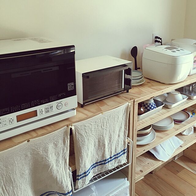 Kitchen,食器棚DIY,炊飯器,トースター,電子レンジ,キッチン家電,セリア,無印良品,Instagramやってます chihile_leの部屋