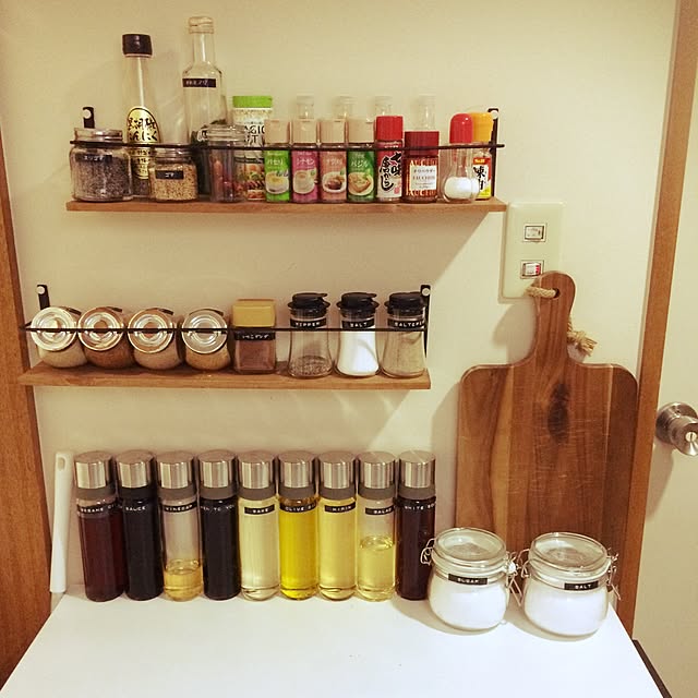 Kitchen,DYMO,調味料,iwakiの調味料入れ,一人暮らし amiの部屋