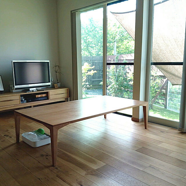 Lounge,暑さ対策,二人暮らし,平屋暮らし,丁寧に暮らしたい,シンプルな暮らし,無垢材の床,日進木工,unico TVボード koyurizuの部屋