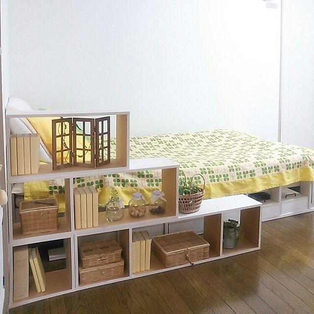 My Shelf,賃貸アパート,DIY,一人暮らし,1K,賃貸,飾り棚,手作り,ベッドカバー Ryoの部屋