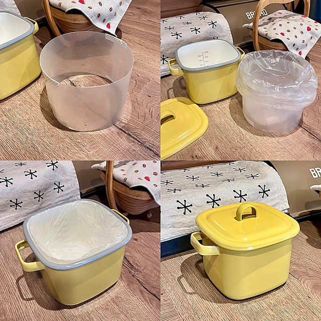 Kitchen,ホーロー容器,365methods,キッチンのゴミ箱,ログハウス,キッチンインテリア,BESSの家,雑貨好き,木のある暮らし,すっきり暮らす,BESS カントリーログ,ノッティブラウン,オープンL,サンロクゴメソッド minakoの部屋