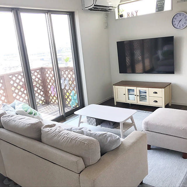 Lounge,55インチテレビ,SONY BRAVIA,壁掛けテレビ,Nクールラグ,低反発ラグ,ニトリ,グレー R.mamaの部屋