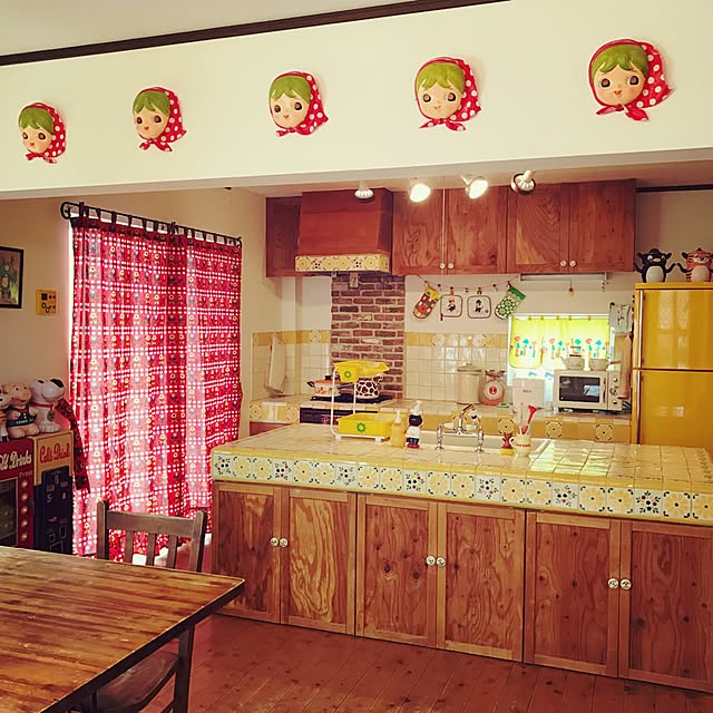 Kitchen,リンナイ,レトロ,レトロポップ,昭和レトロ,ヴィンテージ,ガーリー,カーテン 手作り meの部屋