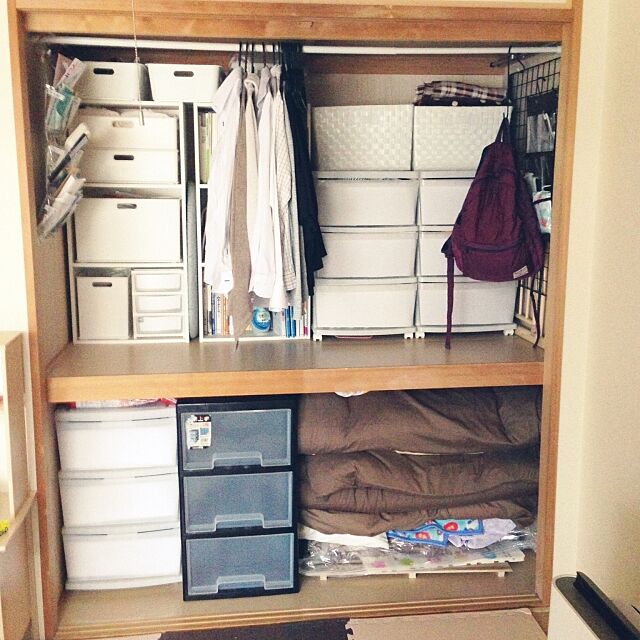 My Shelf,収納,押入れ収納,ニトリ,ニトリのインボックス,シンプルインテリア,つっぱり棒,ウォールポケット,からーボックス,収納 押入れ neneの部屋
