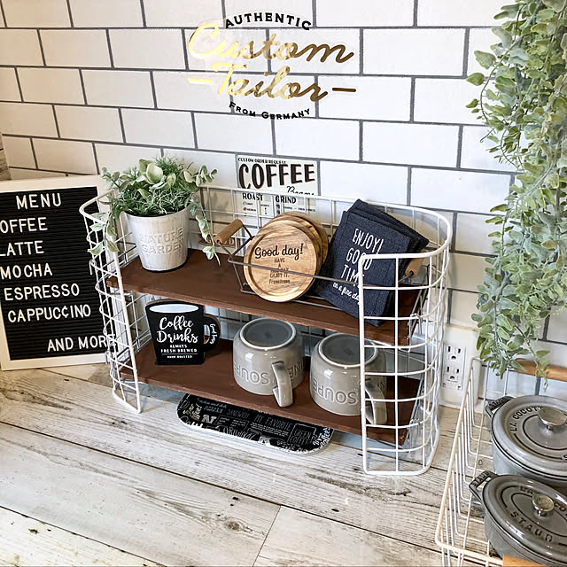 Kitchen,カフェ棚,キャンドゥ,アフタヌーンティー,Francfranc,ワイヤーネット棚DIY,ダイソー,ニトリ,coucou,壁紙屋本舗,セリア,プチプラインテリア,10分でできる,収納,ももたくママ,100均,ストウブ ココット,DIY,アンティークメディウム momotakumamaの部屋