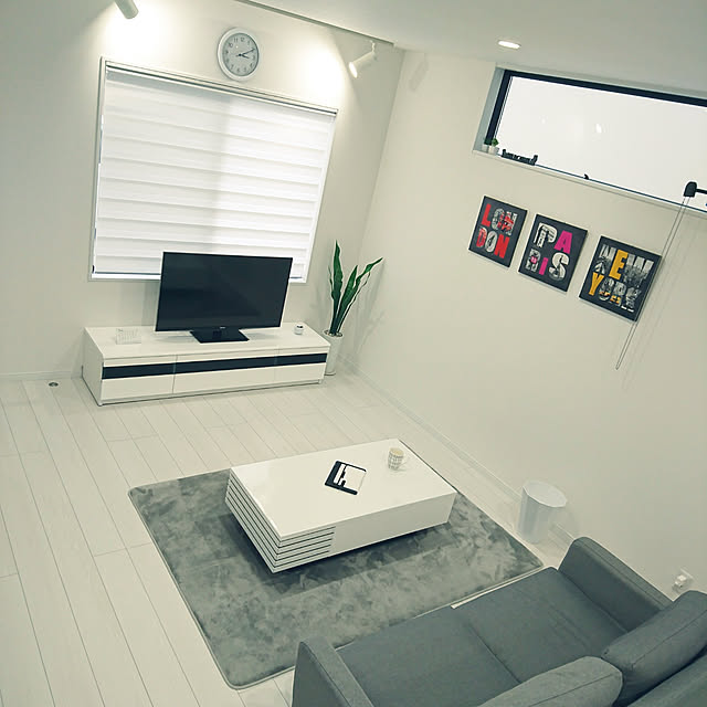 Lounge,10000人の暮らし,お気に入りの場所,スポットライト,ローボード,センターテーブル,ローソファ,ラグマット,サンセベリア,ファブリックパネル,ゴミ箱,Bluetoothスピーカー,REGZA,モノトーン,モダン インテリア,iPad,動画・音楽鑑賞コーナー Hajimeの部屋