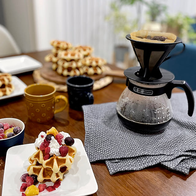 朝ごはん,朝食の風景,ワッフル,ティータオル,ジョージ・ジェンセン,コーヒーのある暮らし,RoomClipショッピング,おうち見直しキャンペーン,コメントお気遣いなく♡,My Desk Miiの部屋