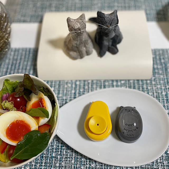 ゆで卵タイマー,卵に穴あける,半熟卵,nobikoさんの紙粘土ネコ作品,ダイソー,キッチンアイテム,nobikoさんからの贈り物,nobikoさんと物々交換♡,Kitchen kittyの部屋