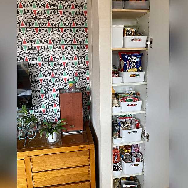 Kitchen,セリア収納ケース,備え付け収納棚,マンション,パントリー,マンション暮らし,観葉植物のある暮らし,暮らしの投稿 marukoの部屋