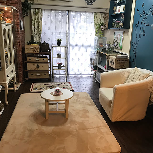ニトリの低反発ラグ,『RCカントリー倶楽部☆』,家具ペイントリメイク♡,アンティーク風,IKEAのソファー,ラダーラックDIY,アメリカンカントリー☆,すきなものに囲まれた暮らし,いつも見てくださって、感謝です♡,イイねコメント感謝です♡♡,IKEAのガラス扉キャビネット,Lounge machakoの部屋