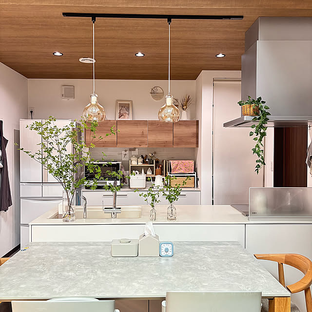 Kitchen,いいねやコメントありがとうございます！,いいねやフォローありがとうございます,ナチュラルが好き,ナチュラルインテリア,ペンダント照明,ペンダントライト,植物のある暮らし,アイレベルウォールキャビネット,吊り戸棚,カップボード,お気に入りの空間,お気に入りの場所,インテリア雑貨,インテリア,ザクラッソ キッチン,ザクラッソ,TOTO,TOTOクラッソ,TOTOキッチン,わが家のキッチン m.の部屋