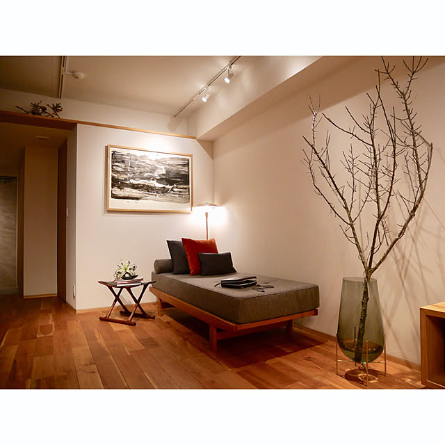 Lounge,オーレヴァンシャー,間接照明,フェイクグリーン,エアプランツ,洋書,スツール,梅の木,季節を感じる暮らし,HAY,アートのある部屋,クッション,フラワーベース,昼寝の場所,ソファーベッド,海外インテリアに憧れる,ヴィンテージ家具,ヴィンテージ,リノベーション,北欧,照明,シンプル,ダクトレール,ソファー,置き方 pomqujackの部屋