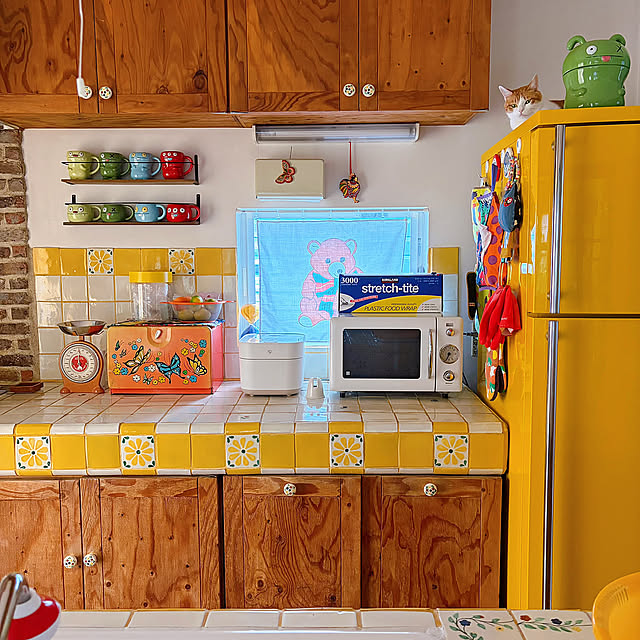 Kitchen,目隠しカーテン,わが家のキッチン,レトロ,ヴィンテージ,レトロポップ,昭和レトロ,カラフルポップ,つぶ♂あん♀ meの部屋