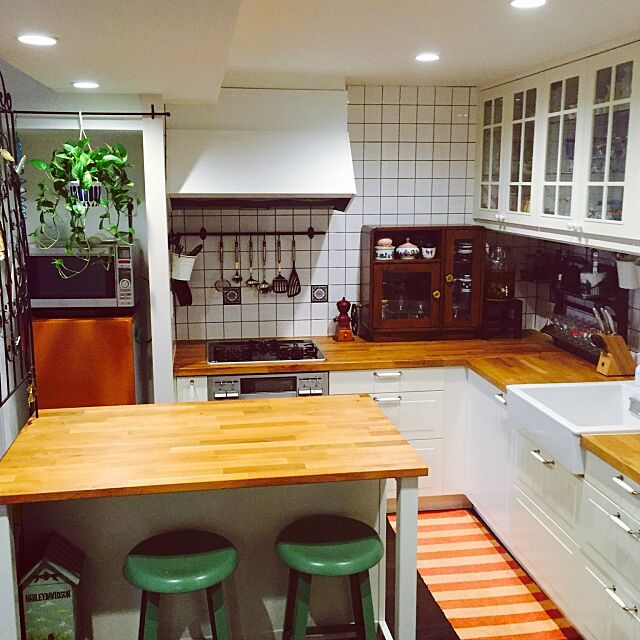 Kitchen,アンティーク風,IKEA,リノベーション,一人暮らし,IKEAキッチン,L型 キッチン municoの部屋