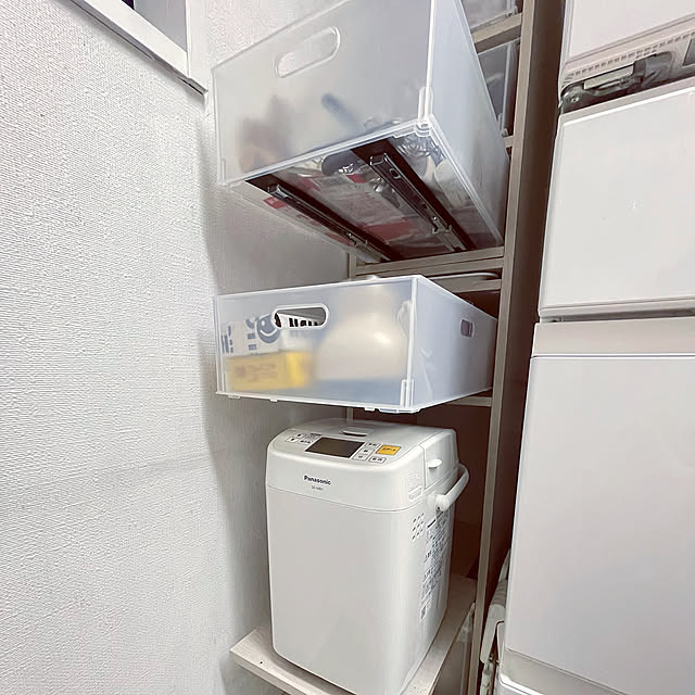 Kitchen,ニトリ,プチDIY,記録用,スライドレール,自己流DIY,ホームベーカリー置き場,ニトリNクリック,Nインボックスハーフ,HB収納,ディープ用追加棚板,Nクリック　ディープ,壁が汚い…,棚板はL字金具で固定 funiの部屋