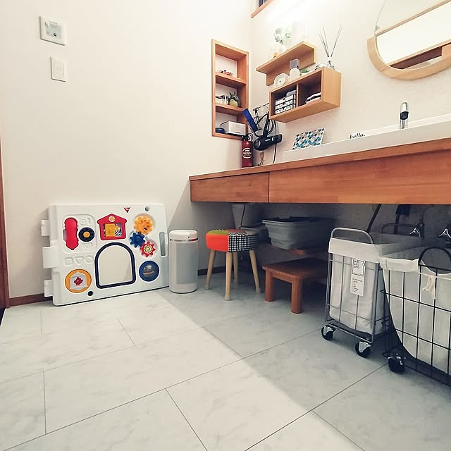 Bathroom,無印良品,収納,100均,S字フック,アイアン,ワイヤーバスケット,ランドリーバスケット,タカラスタンダード,造作洗面台,吊るす収納,フルリノベーション,子供との暮らし,BRID,折り畳みバスケット hiiisanの部屋