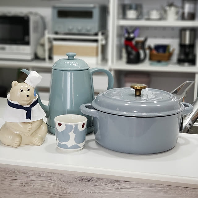Kitchen,キッチンアイテム,いいね&フォローありがとうございます☆,建売住宅,Francfranc大好き,ブルー好き♡,いつもありがとうございます♡,グレー好き,子供のいる暮らし,ブルーグレーが好き,北欧好き,ナチュラル,白も好き,BRUNO大好き,BRUNO鋳物ホーロー鍋,BRUNO電気ケトル,マリメッコラテマグ,marimekko,fuuchanさんきました～♡,ルームクリップショッピング ryouの部屋