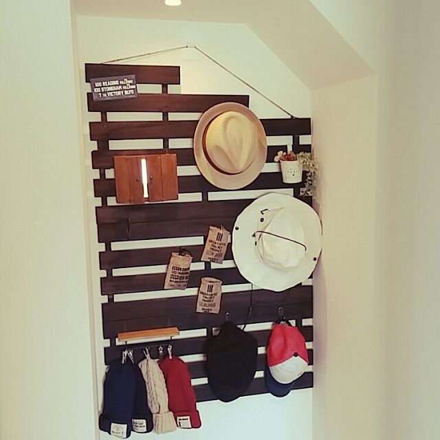 Entrance,百均,すのこ,DIY棚,飾り棚,帽子収納 makokoの部屋