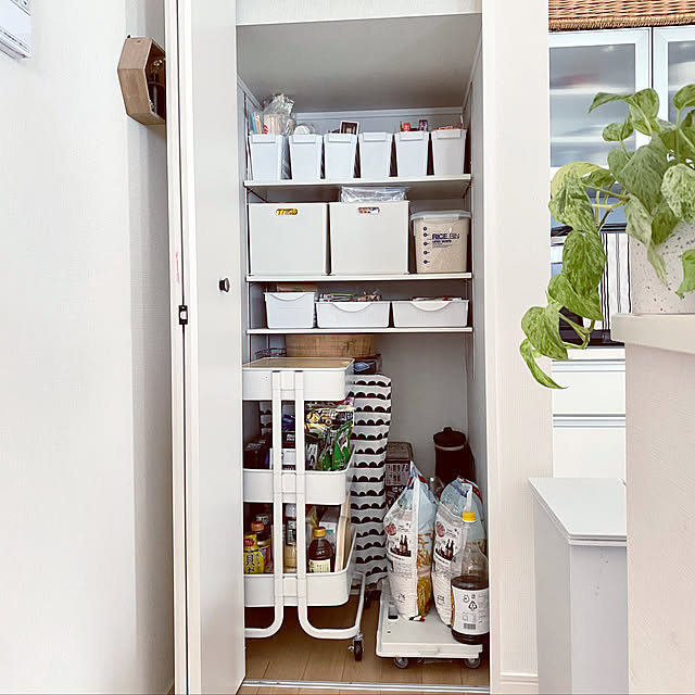 食料庫,食料品収納,パントリー収納,棚 DIY,ストック収納,いいね、フォロー本当に感謝です♡,いつもいいねやコメありがとうございます♡,ニトリ,コメントお気遣いなく♡,建売住宅,観葉植物,ダイソー,Kitchen marocoroの部屋