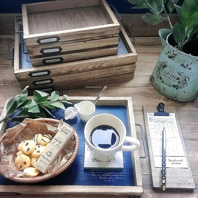 My Desk,カフェトレー,伝票ホルダー,ブログ更新しました╰(*´︶`*)╯,樹脂粘土クッキー chocolate-cafeの部屋
