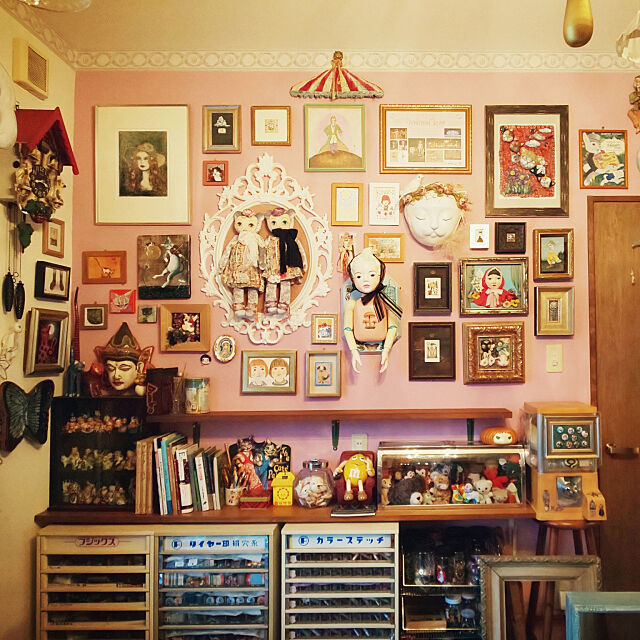 On Walls,アートのある暮らし,私の作品,アート作品,ドール,レリーフ,ピンクの壁,趣味部屋,アトリエ KINOPI-Sの部屋