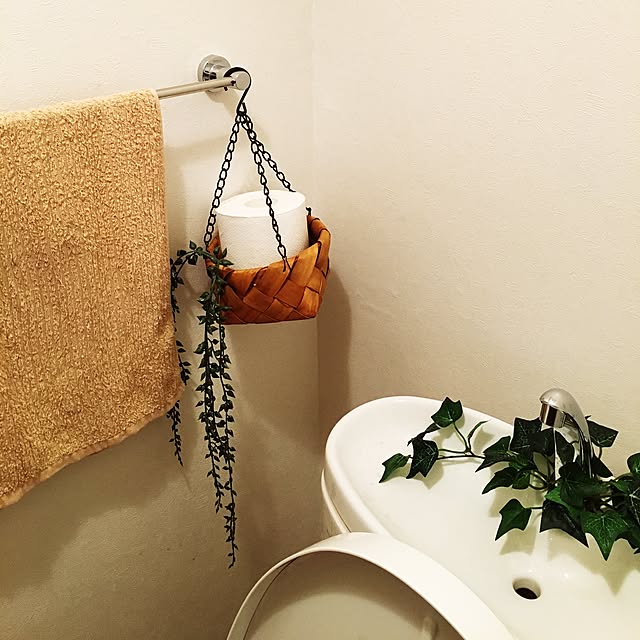 Bathroom,かご,トイレットペーパー,セリア,100均,フェイクグリーン,DIY aaaykの部屋