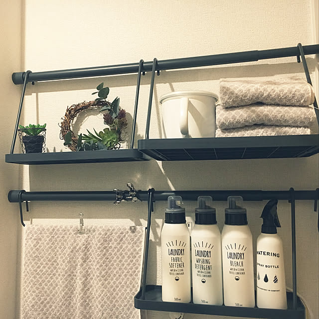 Bathroom,つっぱり棒収納,スリコの洗剤ボトル,いいね！ありがとうございます◡̈♥︎,ぼちぼち参加。,賃貸アパートでも楽しむ！,カインズホーム Miechamの部屋