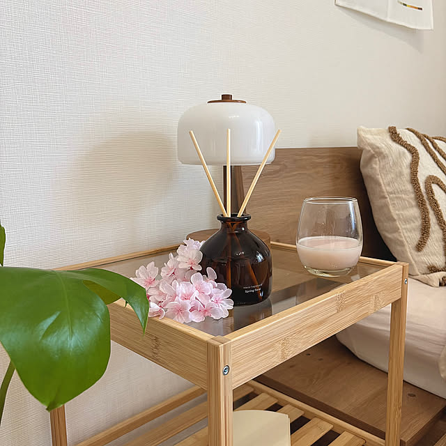 Bedroom,観葉植物,ナチュラル,IKEA,一人暮らし,賃貸,ひとり暮らし 1K,ひとり暮らしを楽しむ,寝室インテリア,無印良品,ディフューザー,フェイクグリーン Yuiの部屋